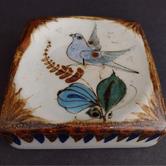 Vintage Ken Edwards Mexican Pottery Pillar Candle Holder Square Bird Signed - Picture 5 of 8